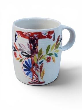 Like New! {Anthropologie} Petal Palette T Coffee Mug | Floral Monogram Tea Cup